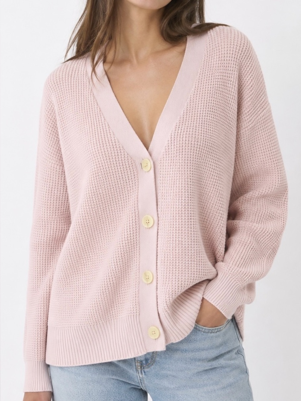 Melrose and Market Pink Waffle Knit Cardigan Sweater M Coquette Boho Casual